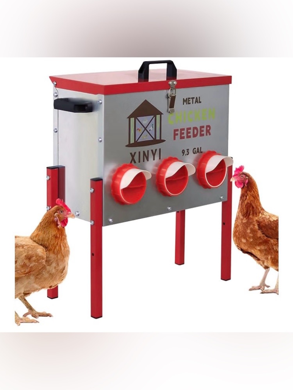 XINYI 9.3 Gallon Automatic Chicken Feeder, 6 Ports Gallon , New